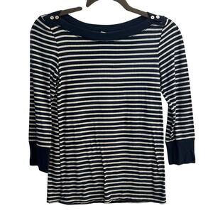 Akemi + Kin Anthropologie XS Sailor Style Navy and White Striped 3/4 Sleeve Top